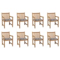 vidaXL Gartenstühle 8 Stk. Graue Karomuster-Kissen Massivholz Teak