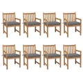 vidaXL Gartenstühle 8 Stk. mit Grauen Kissen Massivholz Teak