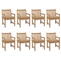 vidaXL Gartenstühle 8 Stk. mit Beigen Kissen Massivholz Teak