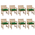 vidaXL Gartenstühle 8 Stk. mit Grünen Kissen Massivholz Teak