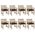 vidaXL Gartenstühle 8 Stk. mit Schwarzen Kissen Massivholz Teak