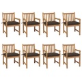 vidaXL Gartenstühle 8 Stk. mit Taupe Kissen Massivholz Teak