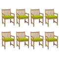 vidaXL Gartenstühle 8 Stk. mit Hellgrünen Kissen Massivholz Teak