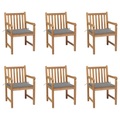 vidaXL Gartenstühle 6 Stk. mit Grauen Kissen Massivholz Teak