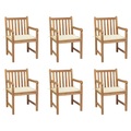 vidaXL Gartenstühle 6 Stk. mit Creme Kissen Massivholz Teak