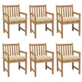 vidaXL Gartenstühle 6 Stk. mit Cremeweißen Kissen Massivholz Teak