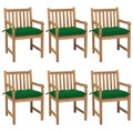 vidaXL Gartenstühle 6 Stk. mit Grünen Kissen Massivholz Teak