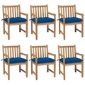 vidaXL Gartenstühle 6 Stk. mit Blauen Kissen Massivholz Teak