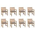 vidaXL Gartenstühle 8 Stk. mit Grauen Kissen Massivholz Teak