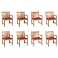 vidaXL Gartenstühle 8 Stk. mit Roten Kissen Massivholz Teak