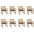 vidaXL Gartenstühle 8 Stk. mit Taupe Kissen Massivholz Teak
