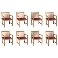 vidaXL Gartenstühle 8 Stk. mit Weinroten Kissen Massivholz Teak