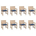 vidaXL Gartenstühle 8 Stk. mit Königsblauen Kissen Teak Massivholz
