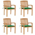 vidaXL Stapelbare Gartenstühle mit Kissen 4 Stk. Massivholz Teak