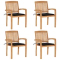 vidaXL Stapelbare Gartenstühle mit Kissen 4 Stk. Massivholz Teak