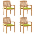 vidaXL Stapelbare Gartenstühle mit Kissen 4 Stk. Massivholz Teak
