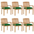 vidaXL Stapelbare Gartenstühle mit Kissen 6 Stk. Massivholz Teak