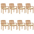 vidaXL Stapelbare Gartenstühle mit Kissen 8 Stk. Massivholz Teak