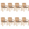 vidaXL Stapelbare Gartenstühle mit Kissen 8 Stk. Massivholz Teak