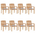 vidaXL Stapelbare Gartenstühle mit Kissen 8 Stk. Massivholz Teak