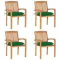 vidaXL Stapelbare Gartenstühle mit Kissen 4 Stk. Massivholz Teak