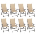 vidaXL Verstellbare Gartenstühle mit Auflagen 8 Stk. Grau Akazienholz