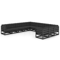 vidaXL 11-tlg. Garten-Lounge-Set mit Kissen Schwarz Massivholz Kiefer
