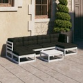 vidaXL 7-tlg. Garten-Lounge-Set mit Kissen Weiß Kiefer Massivholz