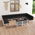 vidaXL 12-tlg. Garten-Lounge-Set mit Kissen Weiß Kiefer Massivholz