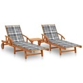 vidaXL Sonnenliegen 2 Stk. mit Tisch und Auflagen Massivholz Akazie