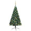 vidaXL Künstlicher Halber Weihnachtsbaum mit LEDs & Kugeln Grün 240cm