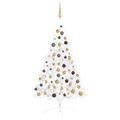 vidaXL Künstlicher Halber Weihnachtsbaum mit LEDs & Kugeln Weiß 120cm