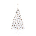vidaXL Künstlicher Halber Weihnachtsbaum mit LEDs & Kugeln Weiß 120 cm