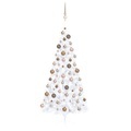 vidaXL Künstlicher Halber Weihnachtsbaum mit LEDs & Kugeln Weiß 180 cm