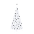 vidaXL Künstlicher Halber Weihnachtsbaum mit LEDs & Kugeln Weiß 210 cm