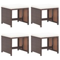 vidaXL Gartenhocker 4 Stk. mit Kissen Poly Rattan Braun