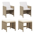 vidaXL Gartenstühle mit Hocker 2 Stk. Poly Rattan Beige