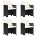 vidaXL Garten-Essstühle mit Kissen 4 Stk. Schwarz Poly Rattan