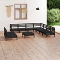 vidaXL 10-tlg. Garten-Lounge-Set Massivholz Kiefer Schwarz