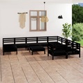 vidaXL 11-tlg. Garten-Lounge-Set Schwarz Massivholz Kiefer