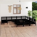 vidaXL 12-tlg. Garten-Lounge-Set Schwarz Massivholz Kiefer