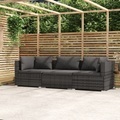 vidaXL 3-Sitzer-Sofa mit Kissen Grau Poly Rattan