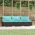 vidaXL 3-Sitzer-Sofa mit Auflagen Schwarz Poly Rattan