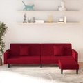 vidaXL Schlafsofa 2-Sitzer mit 2 Kissen und Fußhocker Weinrot Samt