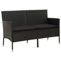 vidaXL Gartensofa 3-Sitzer mit Kissen Schwarz Poly Rattan