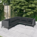 vidaXL 5-tlg. Garten-Lounge-Set mit Auflagen Poly Rattan Dunkelgrau