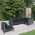 vidaXL 5-tlg. Garten-Lounge-Set mit Auflagen Poly Rattan Dunkelgrau