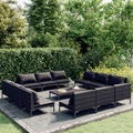 vidaXL 13-tlg. Garten-Lounge-Set mit Kissen Poly Rattan Dunkelgrau