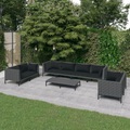 vidaXL 9-tlg. Garten-Lounge-Set mit Auflagen Poly Rattan Dunkelgrau