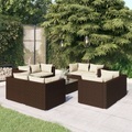 vidaXL 9-tlg. Garten-Lounge-Set mit Kissen Poly Rattan Braun